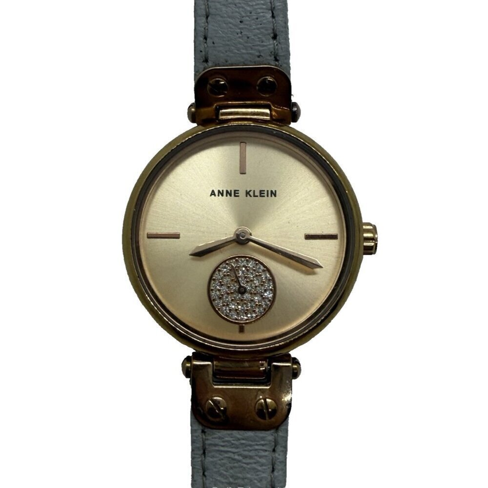 Anne Klein Rose Gold Women's Watch Rhinestone Accents AK/3380 Gray Leather Band